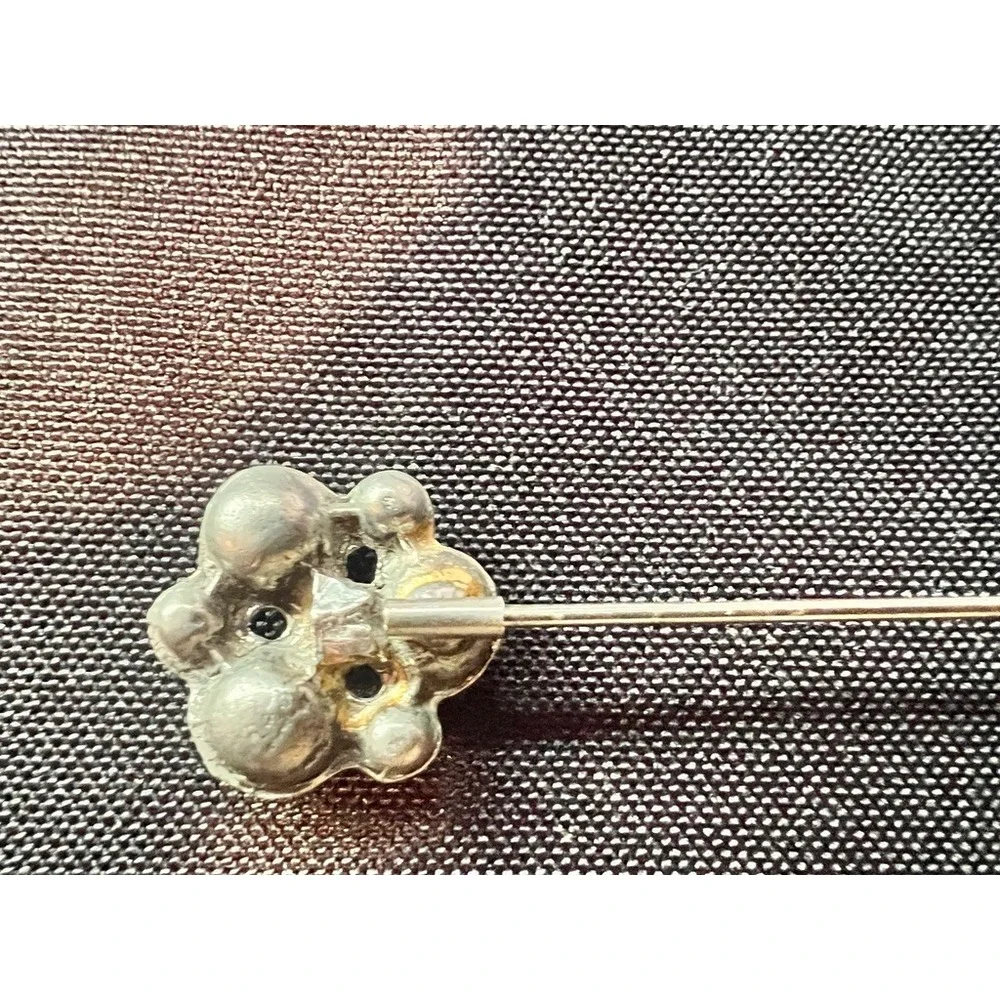 Vintage Rhinestone Collar Pin Silver Tone Double Floral Ends Bar Brooch 2.25